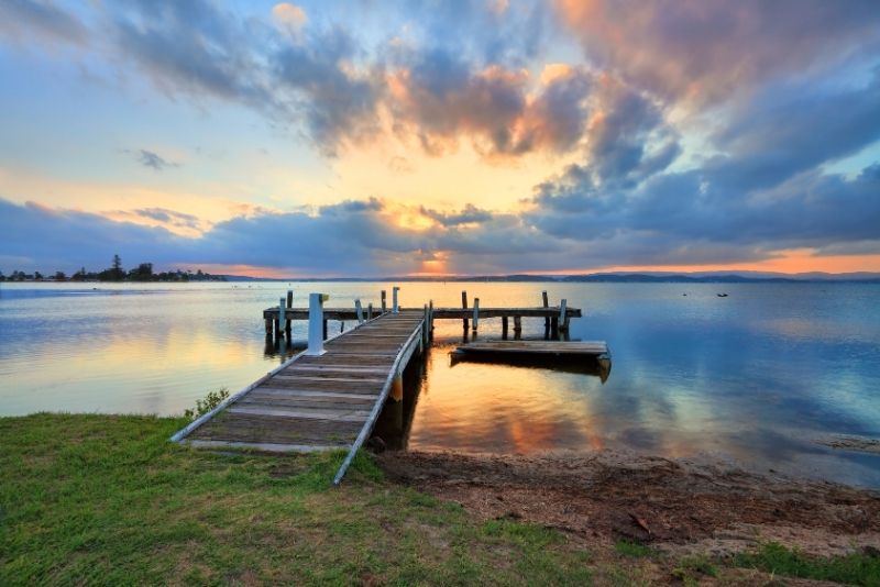 Wooding pier Sunset at Belmont, City of Lake Macquarie.