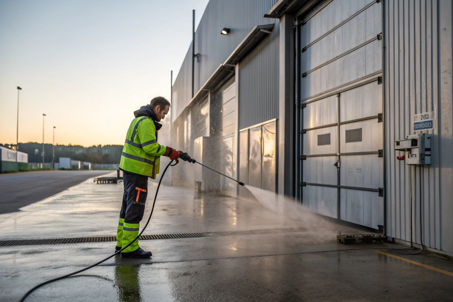 Warehouse exterior pressure washing Newcastle industrial precinct