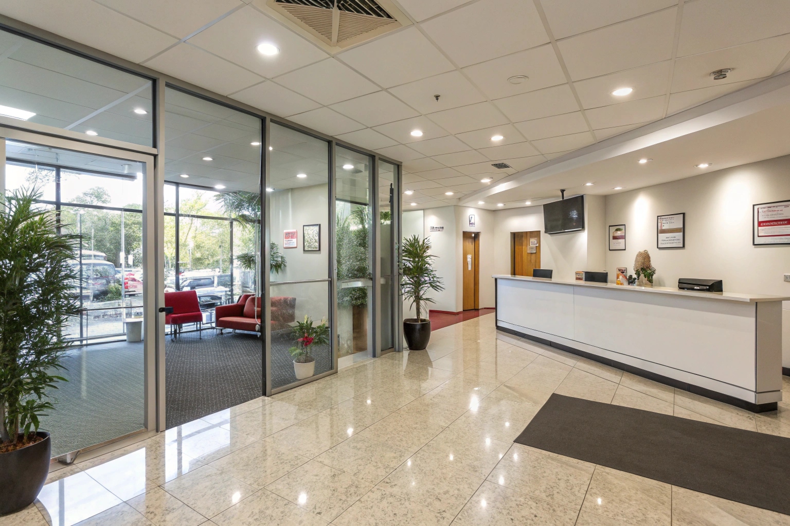 Clean office reception area serviced by office cleaning Newcastle professionals